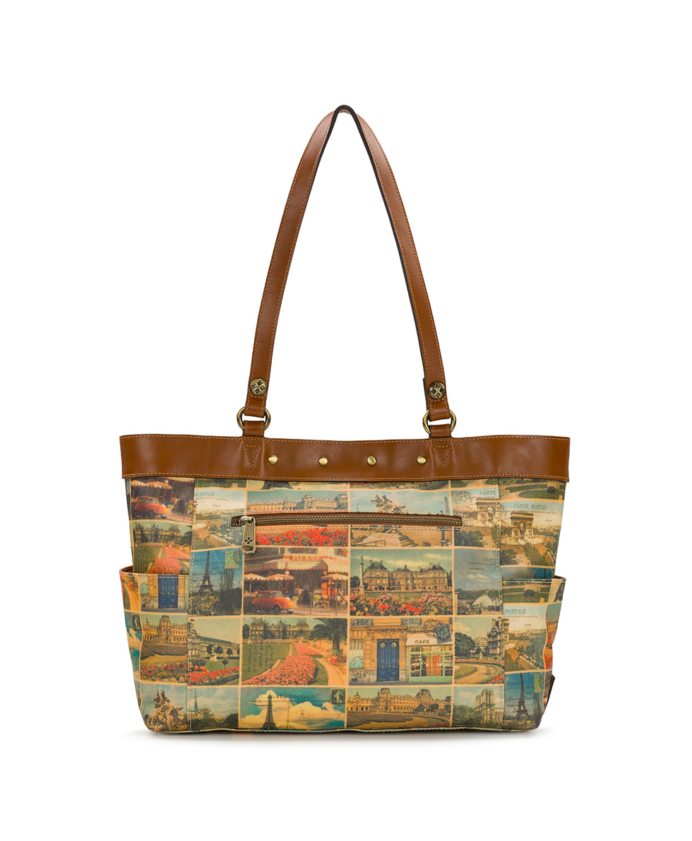 Ria Tote - Patina Coated Linen Canvas - Postcards From Paris - Image 2