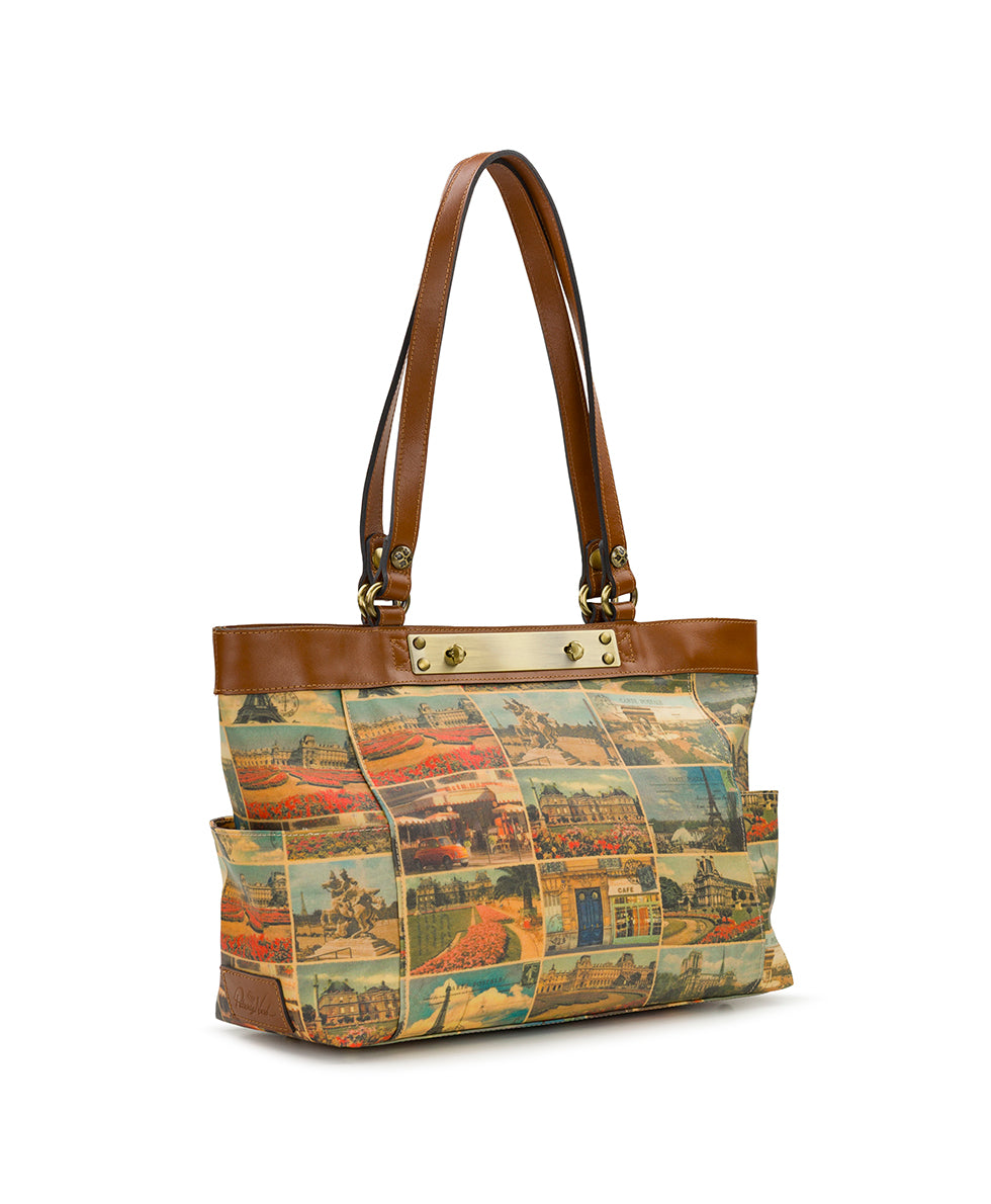 Ria Tote - Patina Coated Linen Canvas - Postcards From Paris - Image 3