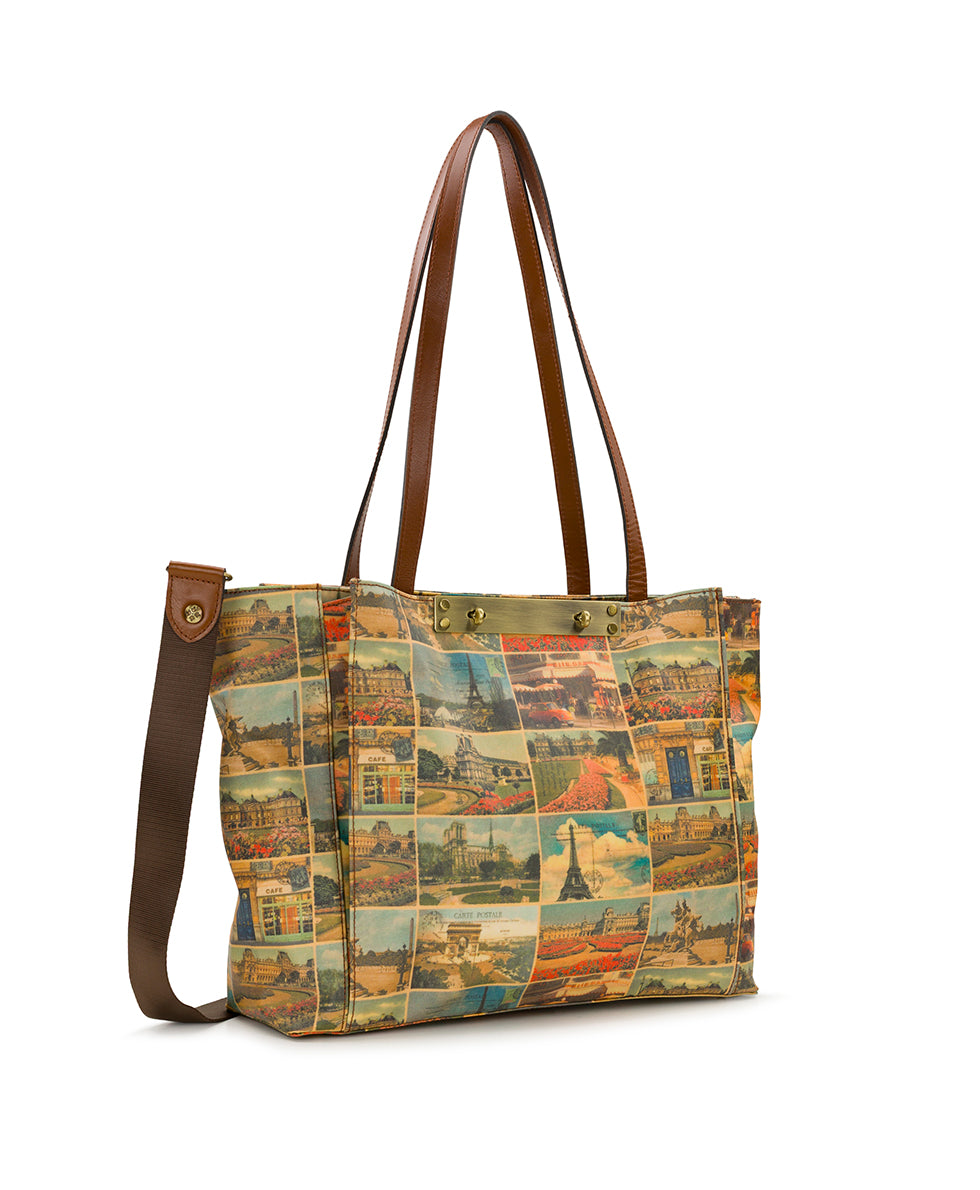 Silvi Tote - Patina Coated Linen Canvas - Postcards From Paris - Image 3