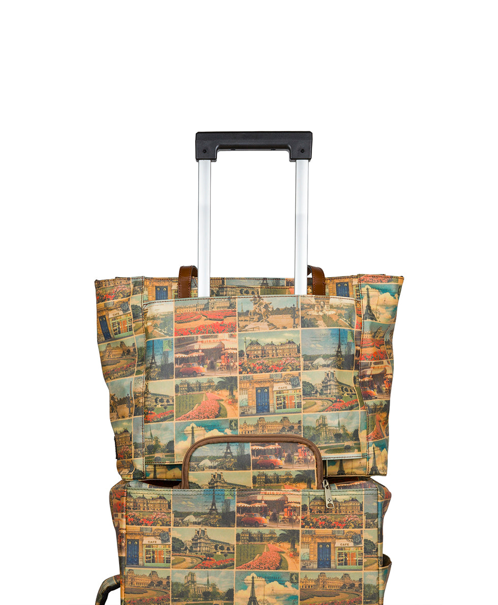 Silvi Tote - Patina Coated Linen Canvas - Postcards From Paris - Image 5