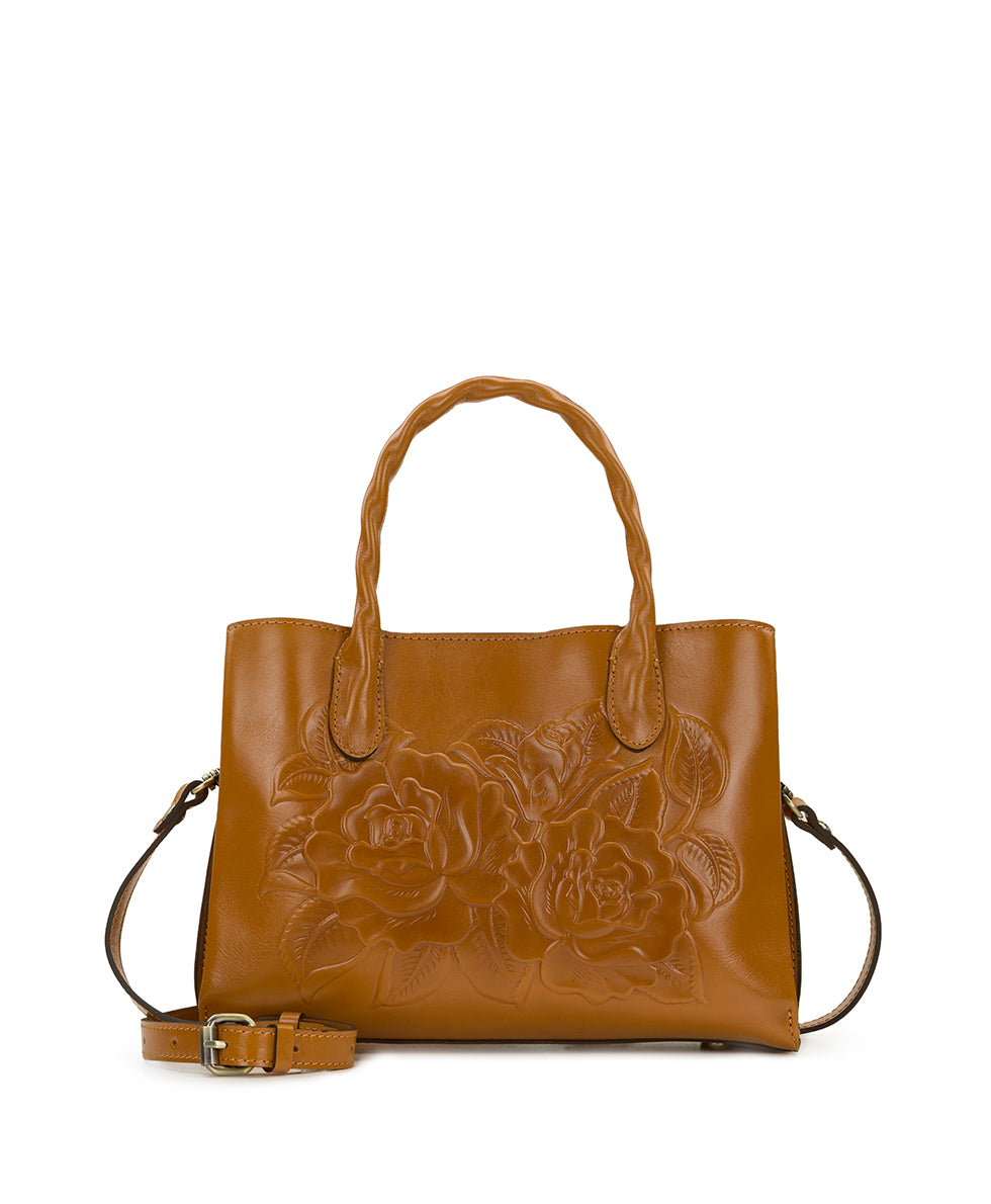 Genovese Satchel - Vintage Veg Tan Rose Tooled